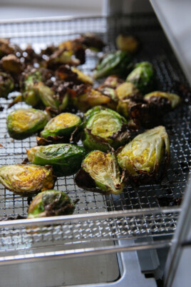 air fried brussels sprouts in air fryer basket