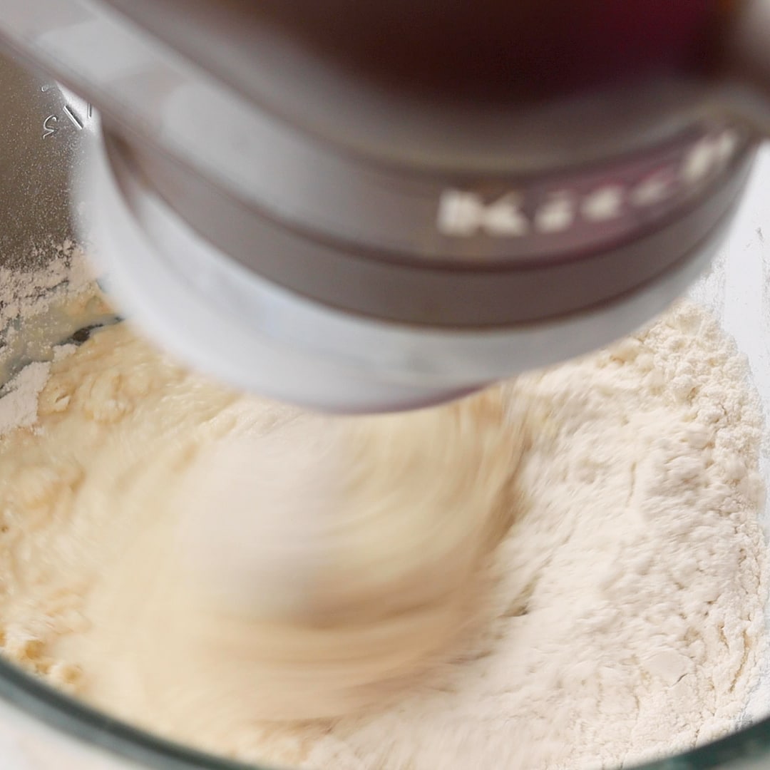 Apple Fritters dough in Kitchenaid mixer