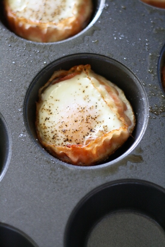 Baked Bacon Egg Cups in muffin tin