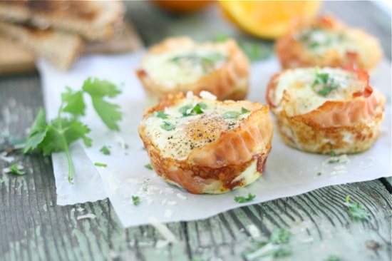 Bacon Egg Cups on parchment paper