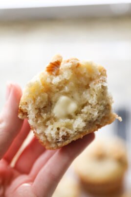 half of a banana nut muffin with butter
