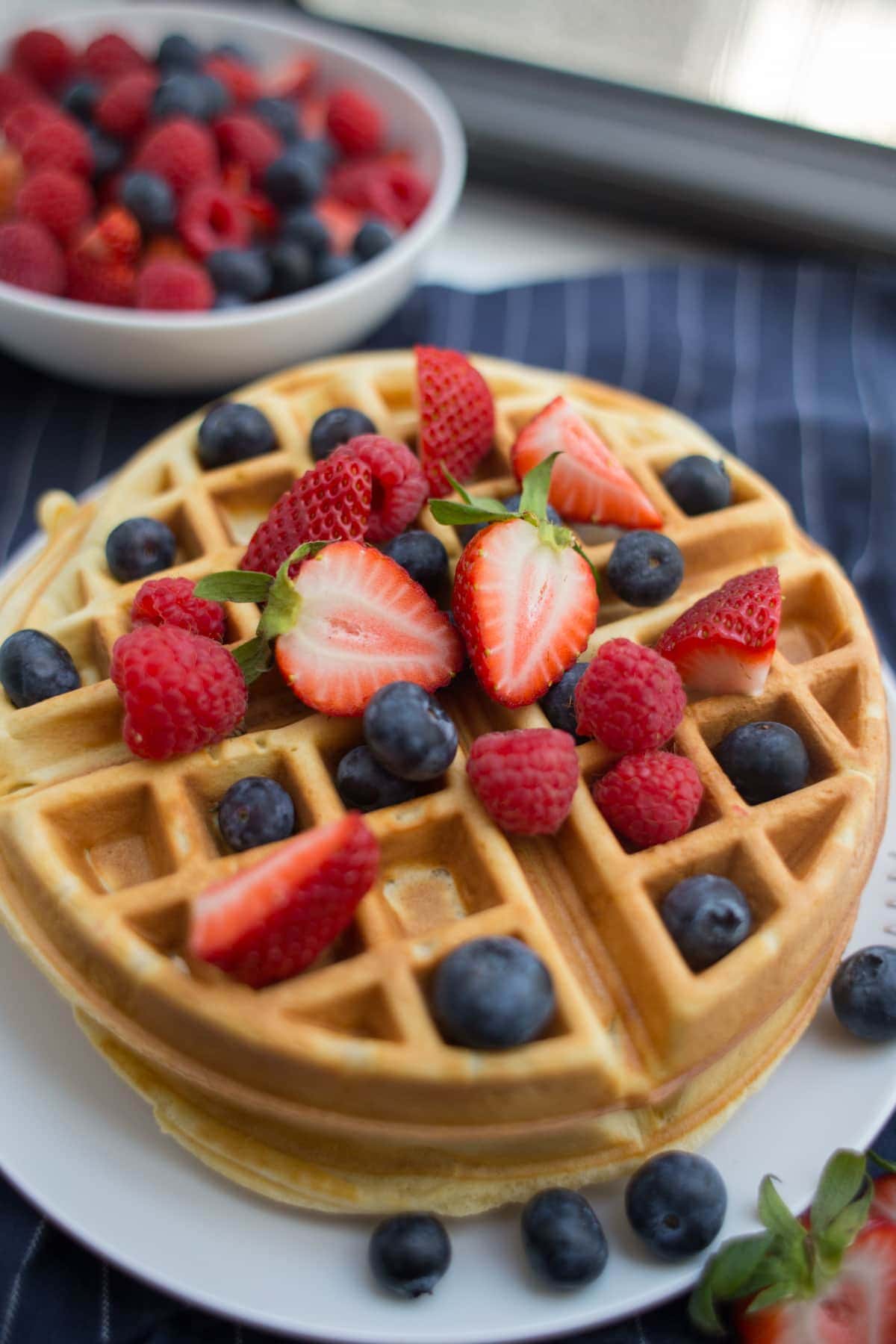 Belgian Waffles on plate with Berries