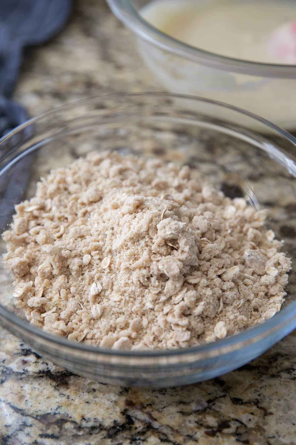 crumb mixture in a glass bowl