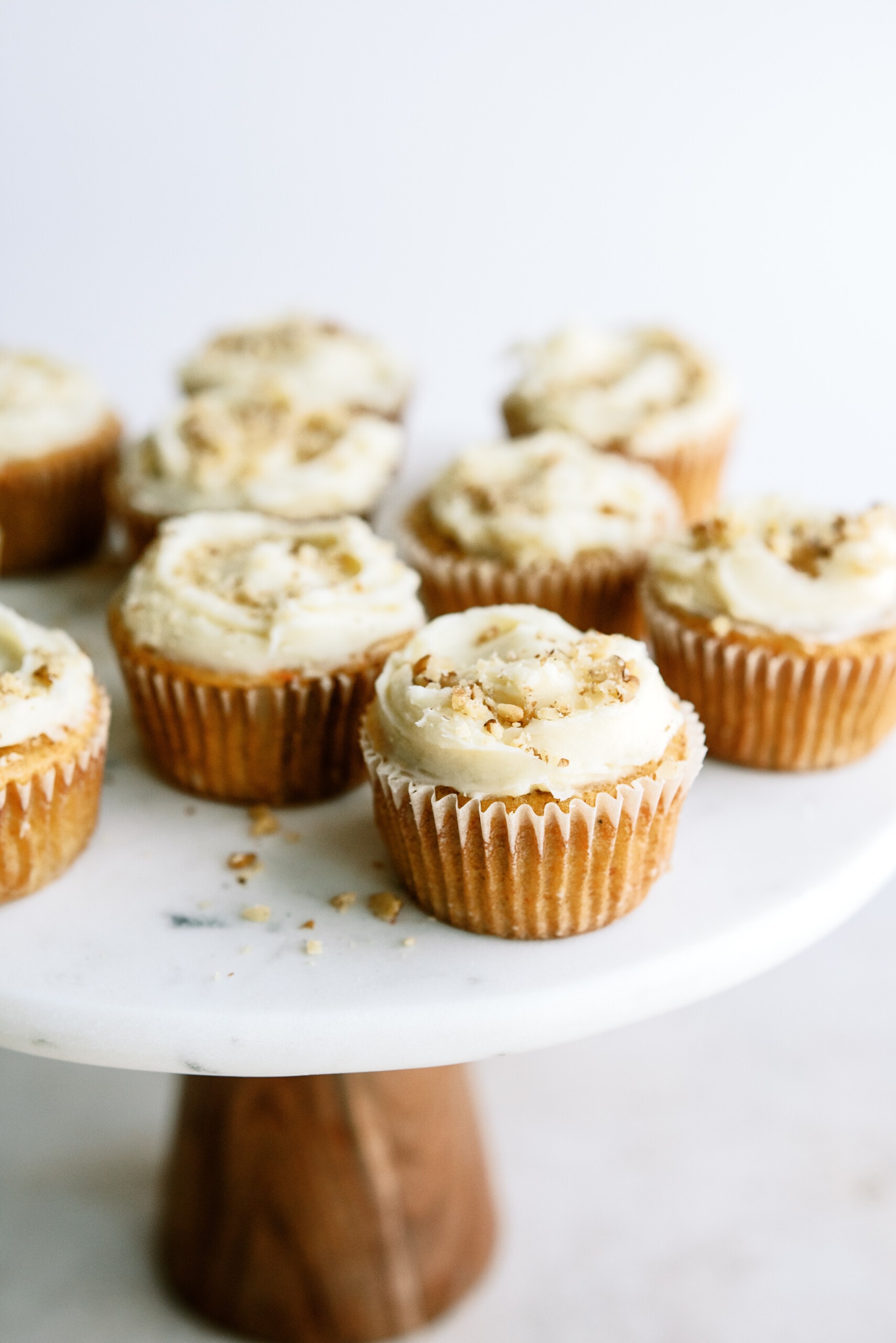 carrot cake cupcakes on cake stand