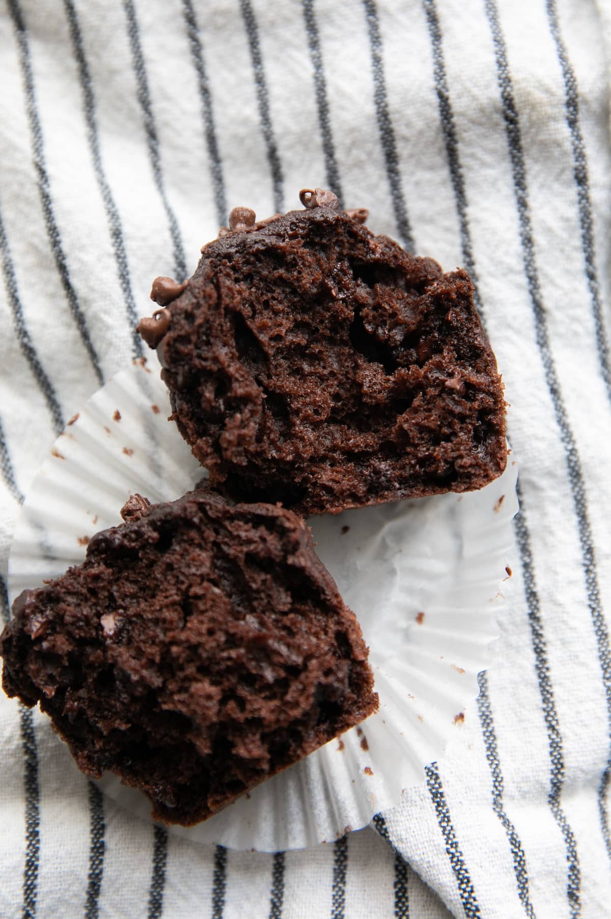 double chocolate muffin cut in half