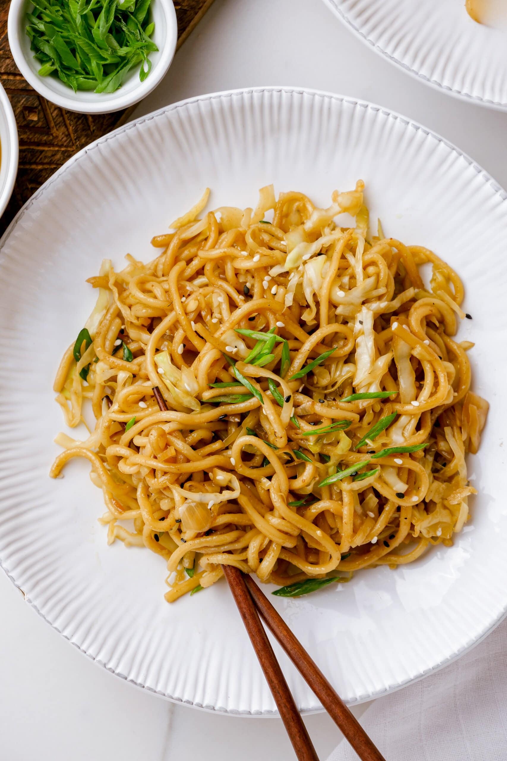 chow mein on a white plate