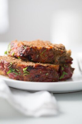 A close up of a plate of Meatloaf