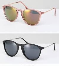 Skinny Keyhole Retro Round Sunglasses in Pink and Black