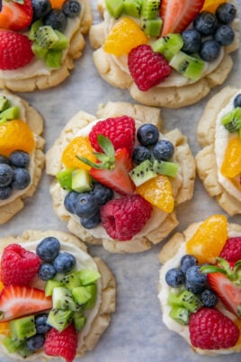 fruit pizza cookies on baking tray