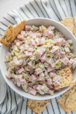 ham salad in bowl with crackers