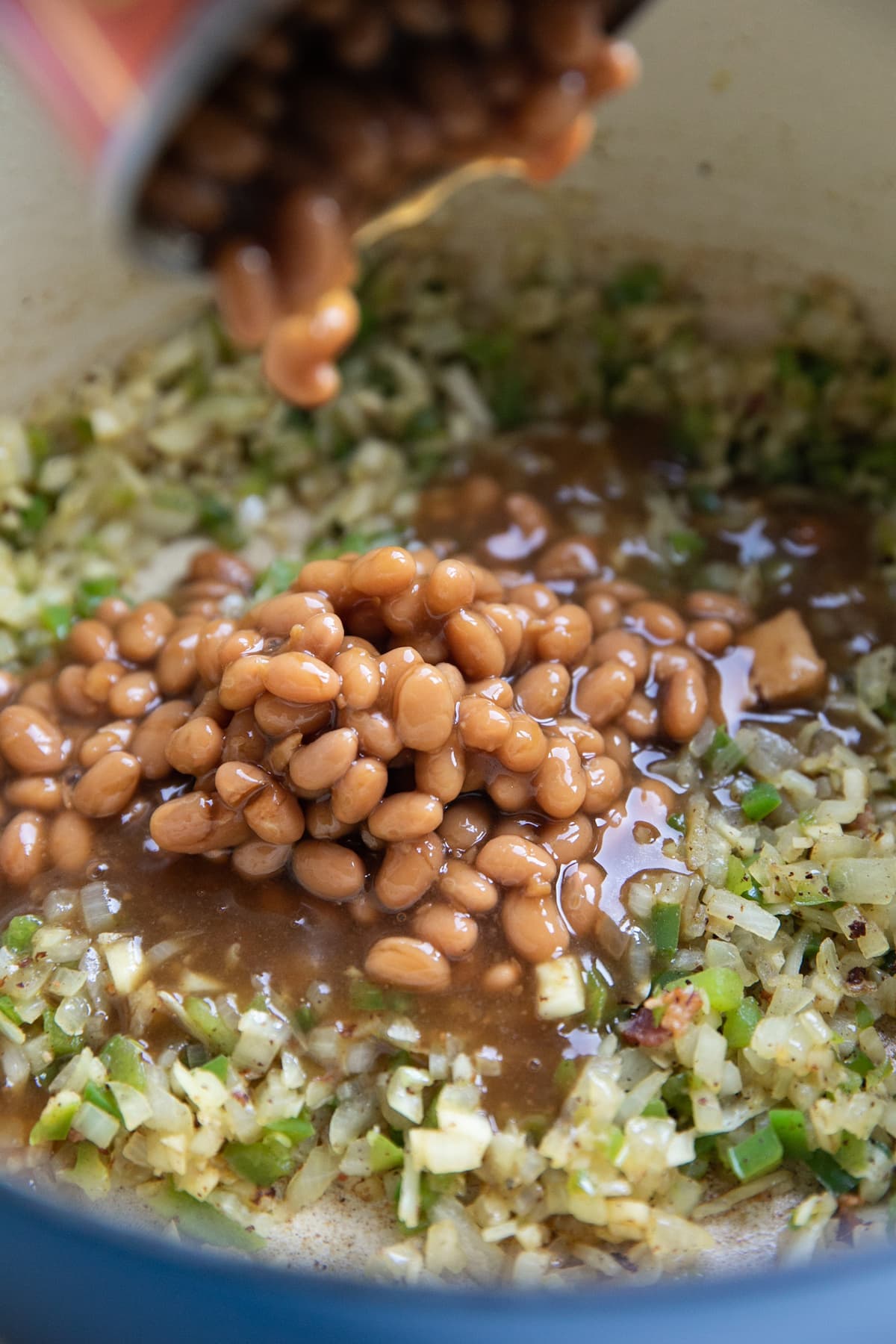pouring beans into pot