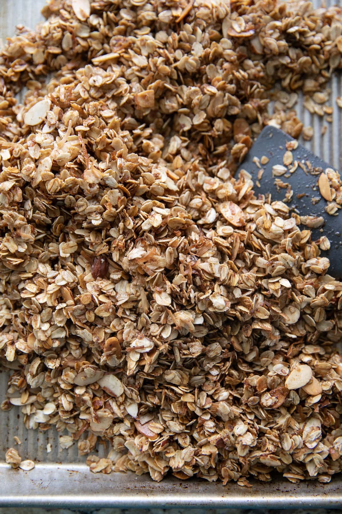 homemade granola in a baking sheet