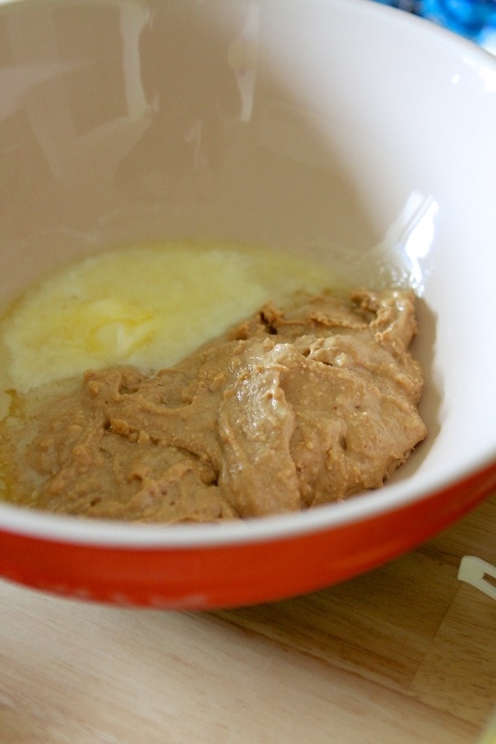 peanut butter and melted butter in a bowl