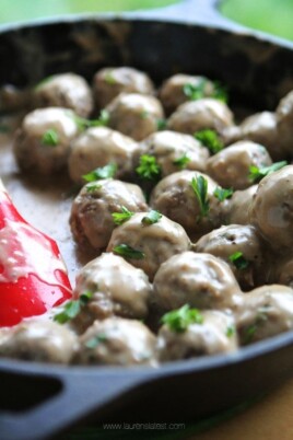 Swedish Meatballs in a pan with sauce