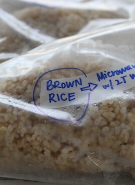 brown rice in a freezer bag