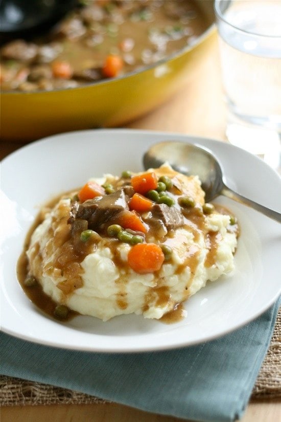 Irish beef stew with mashed potatoes