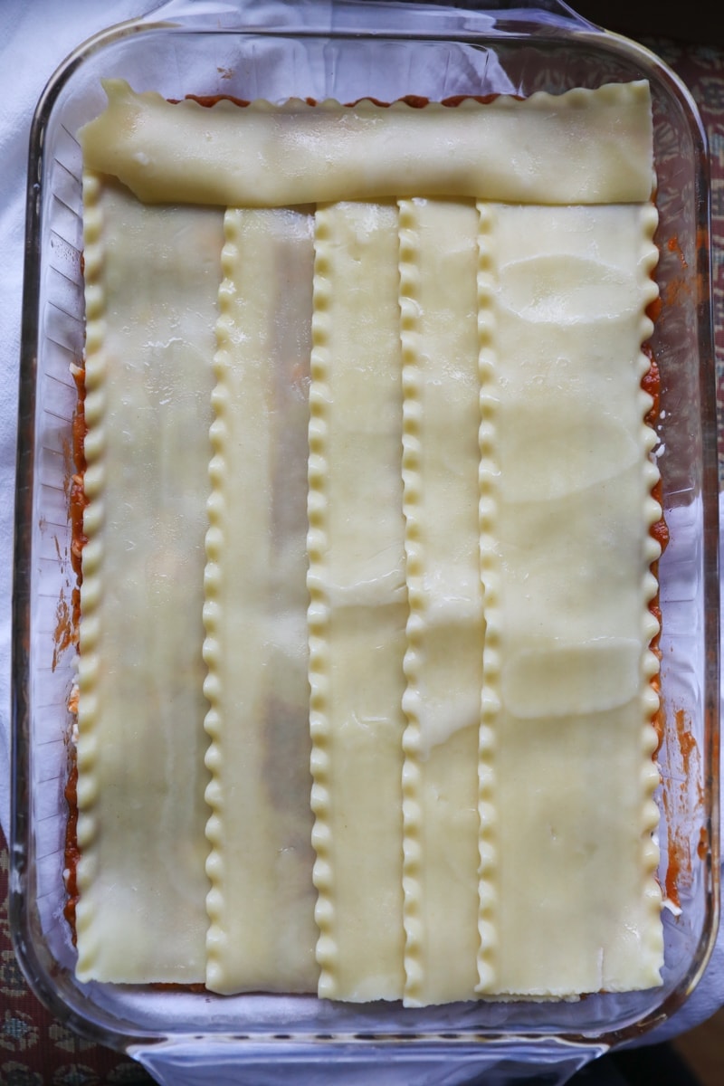 lasagna noodles in baking pan