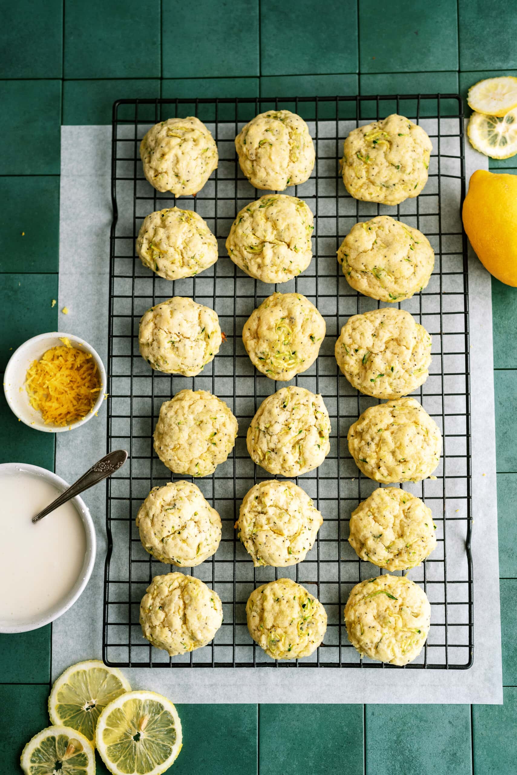lemon-zucchini-cookies on cooling rack