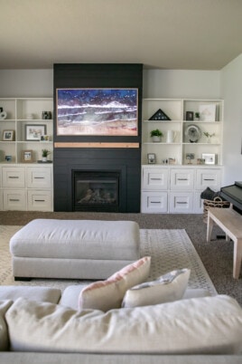 living room fire place with built-ins