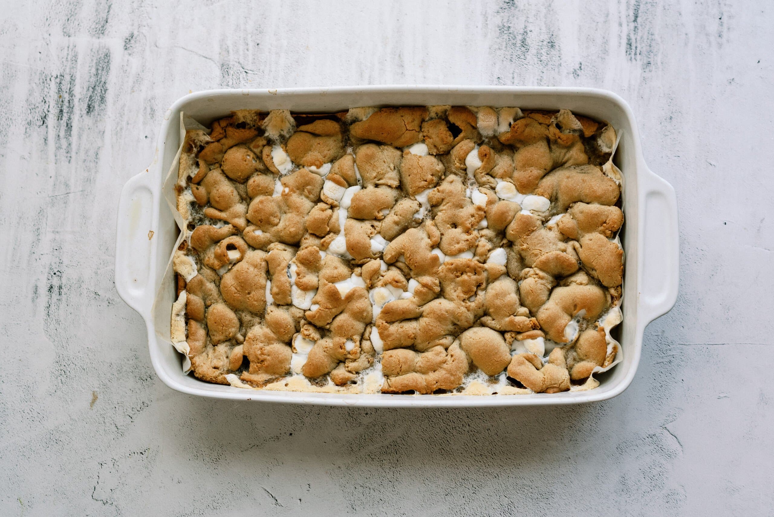 baked smores bars in a baking dish