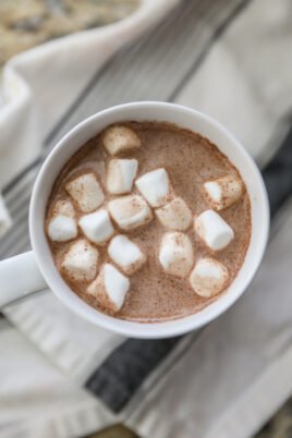 mexican hot chocolate in white mug with marshmallows