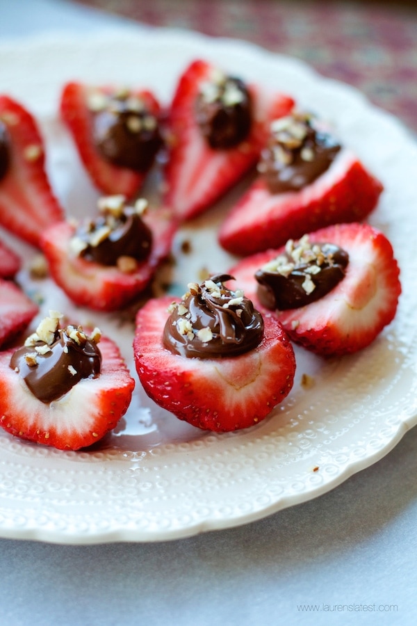 Nutella Deviled Strawberries on a white plate