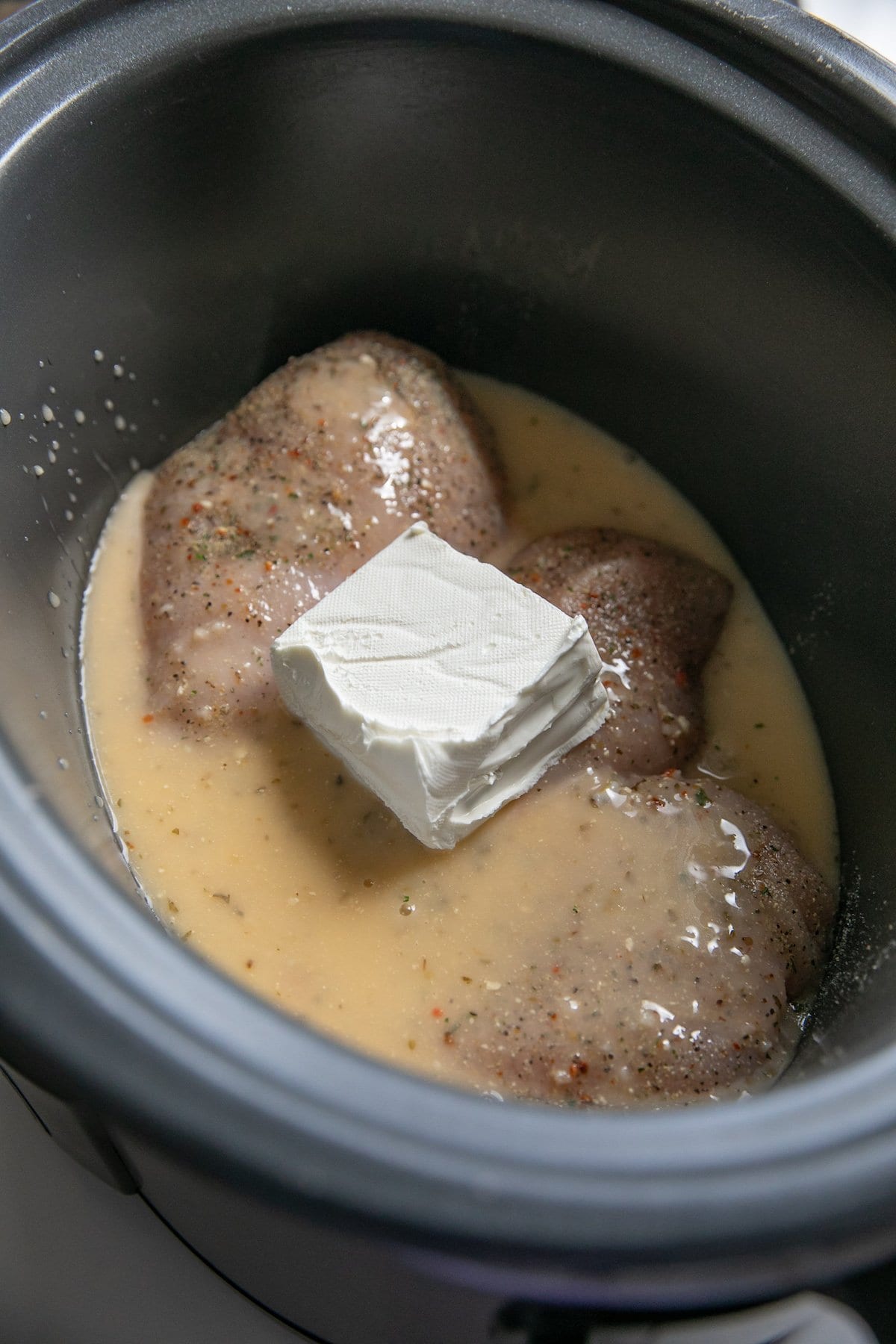 chicken in crockpot with sauce ingredients