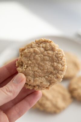 hand holding peanut butter oatmeal cookie