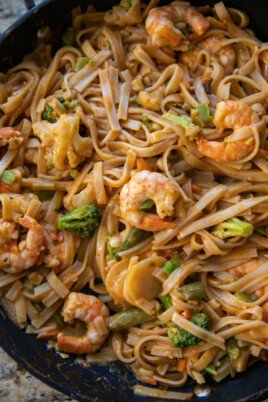 red curry noodles in pan