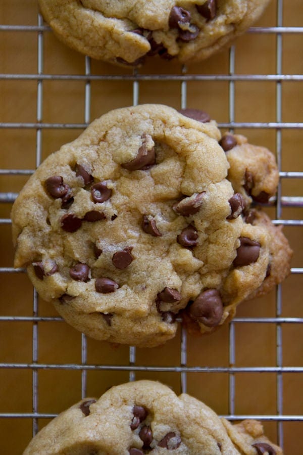 brown butter chocolate chip cookie on a cooling wrack