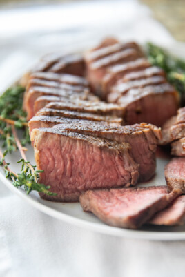 sliced steak on plate