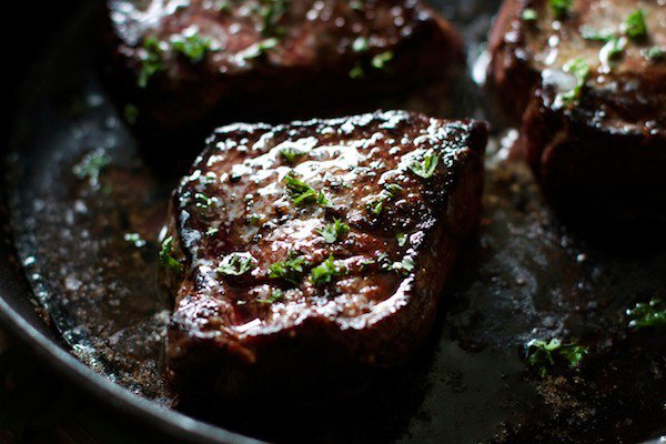 cooked Steak in skillet