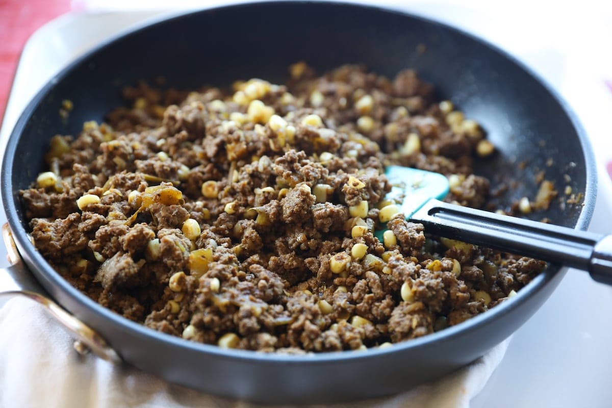 ground beef filling in skillet