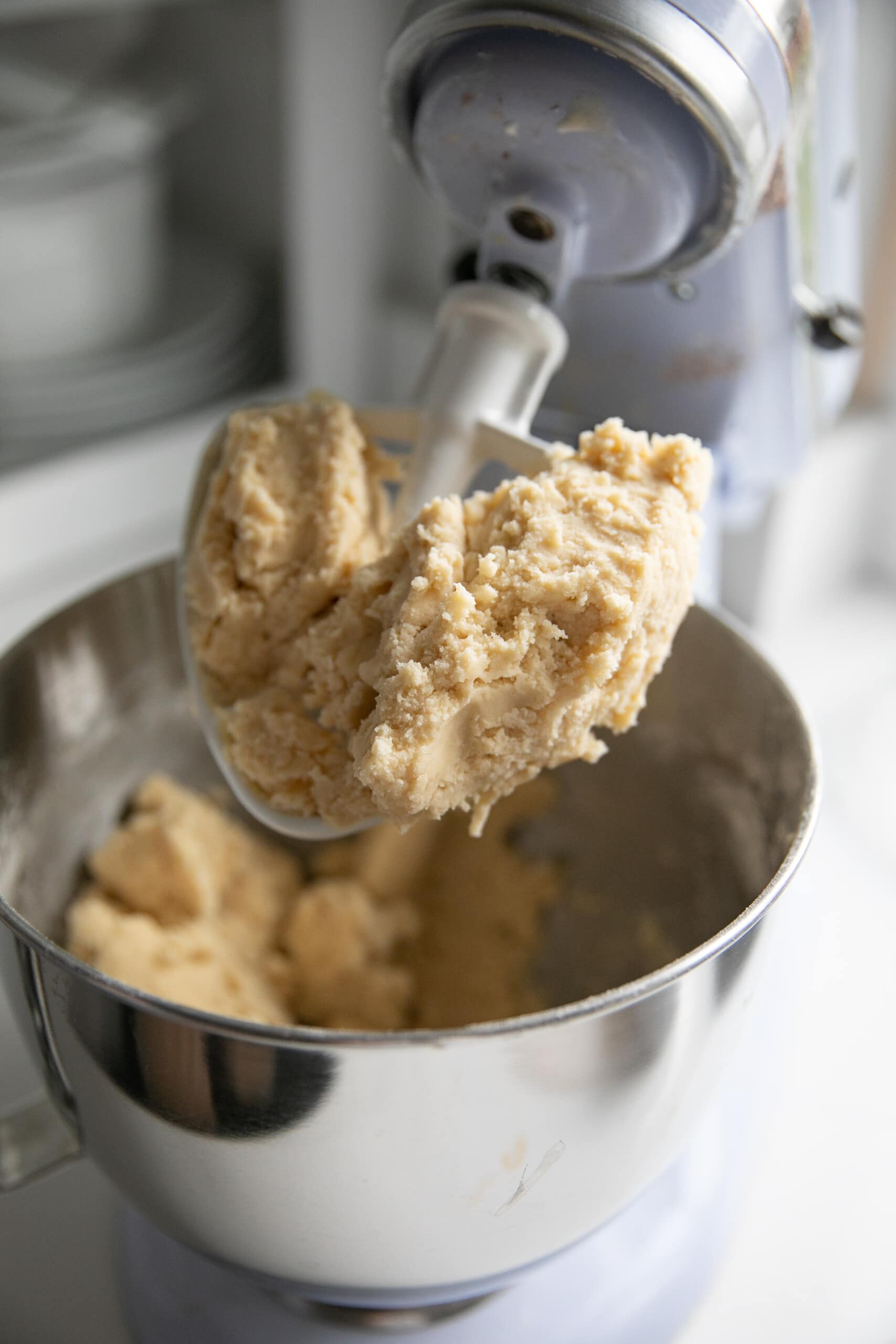 sugar cookie dough in stand mixer