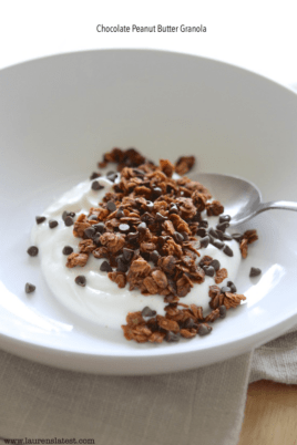 chocolate peanut butter granola with yogurt